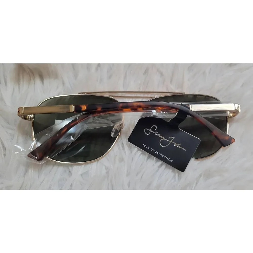 SEAN JOHN Gold Mens Aviator Sunglasses 100% UV Protection New